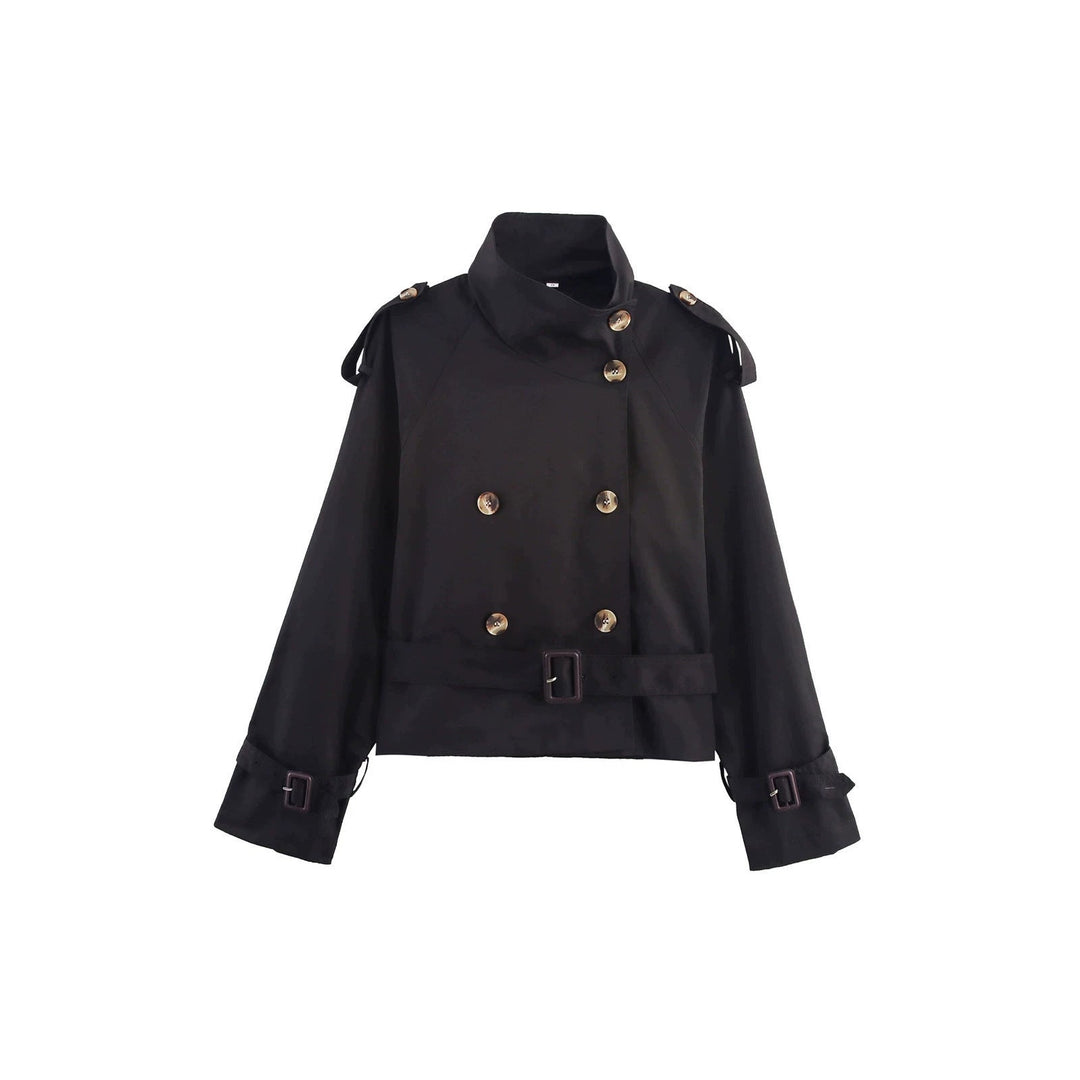 Modischer Damen Trenchcoat als Übergangsjacke für Frühling/Herbst, kurz geschnitten mit Gürtel, elegant & chic.