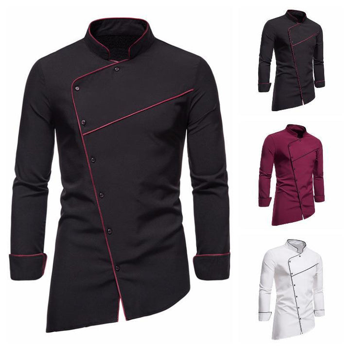 Elegante Herren Kochjacke mit Kontrastdetails, ideal als professionelle Kochkleidung für den Chef in der Gastronomie.