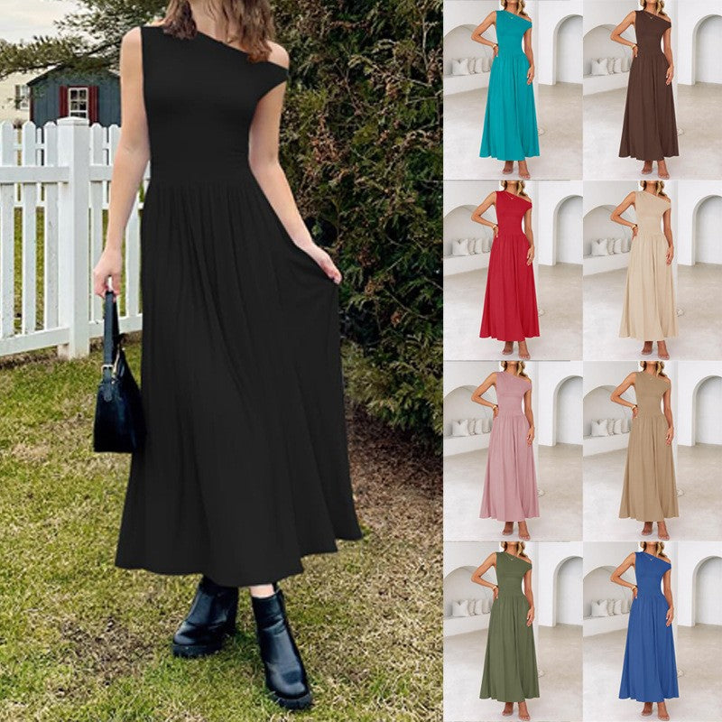 Eleganz: Damen One-Shoulder Maxikleid in A-Linie, tailliert, perfekt für Abend & Urlaub.
