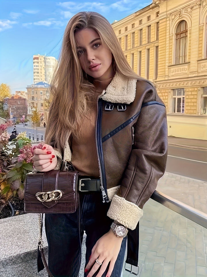 Kuschelige, warme braune Damen Winterjacke für maximalen Komfort und Stil im Winter. Trendige Frauenmode.