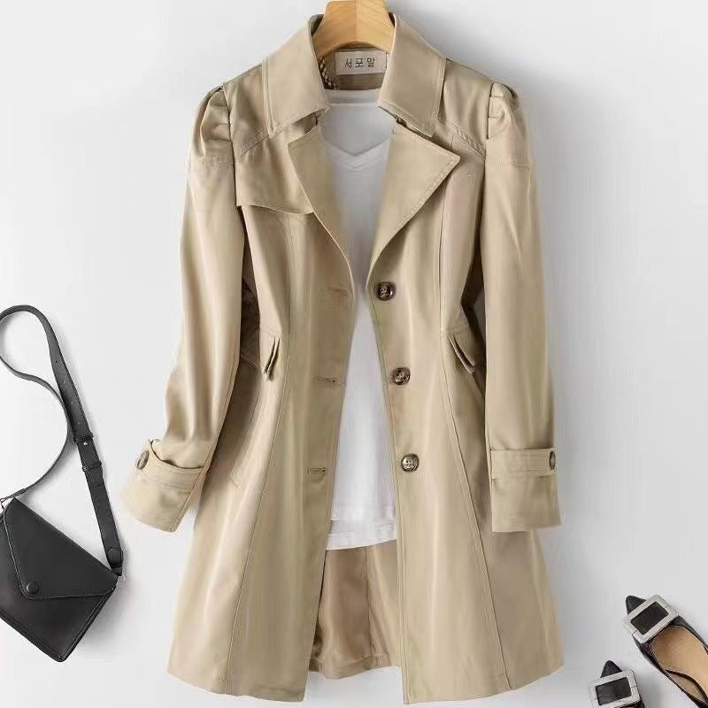 Vielseitiger Damen Trenchcoat mit hohem Kragen, ein zeitloses Kleidungsstück für jeden Anlass.