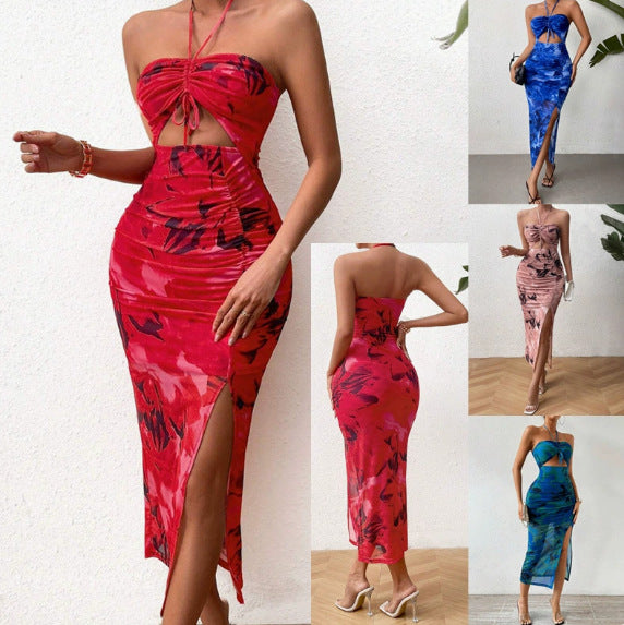 Damen Midikleid mit Neckholder, Cut-Outs und hohem Beinschlitz. Elegant & figurbetont für Party/Urlaub.