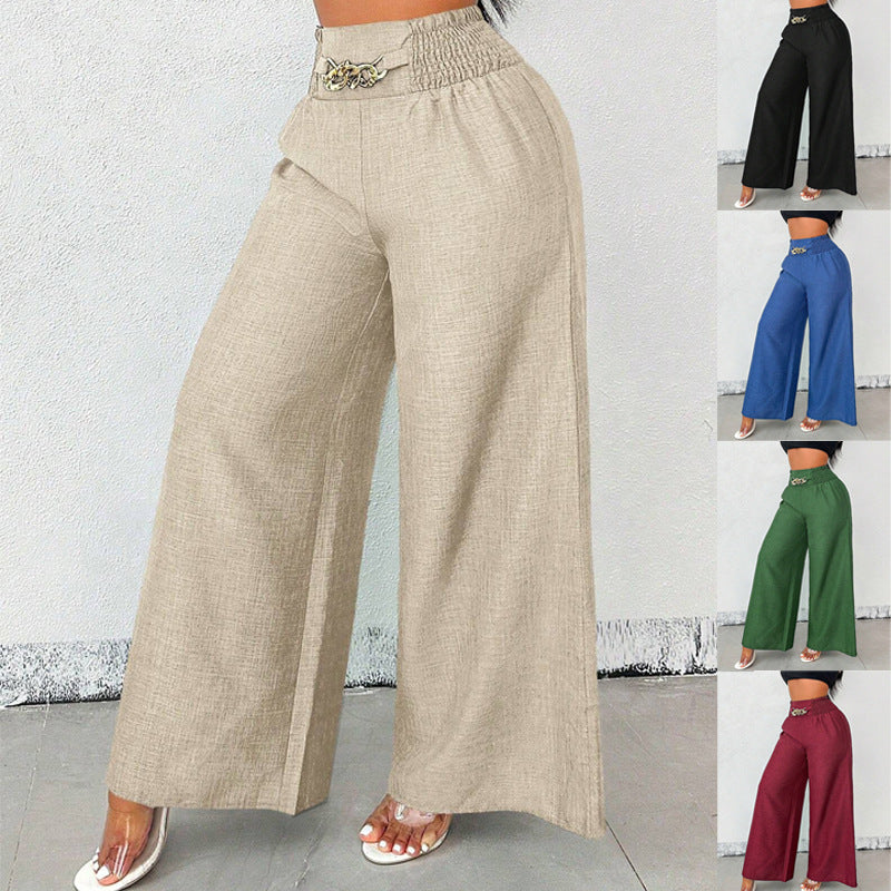 Weite Damen-Palazzo-Hose mit elegantem Smokbund, hoher Taille & schicker Kettenapplikation für den Sommer.