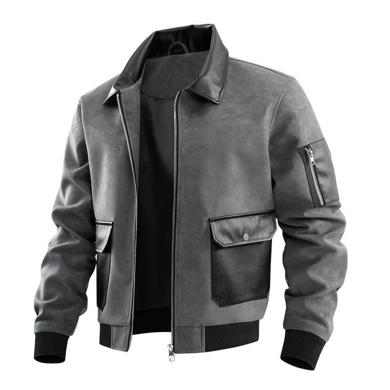 Robuste Herren Übergangsjacke, Detailansicht von Stoff, gerippten Bündchen und praktischen Seitentaschen.