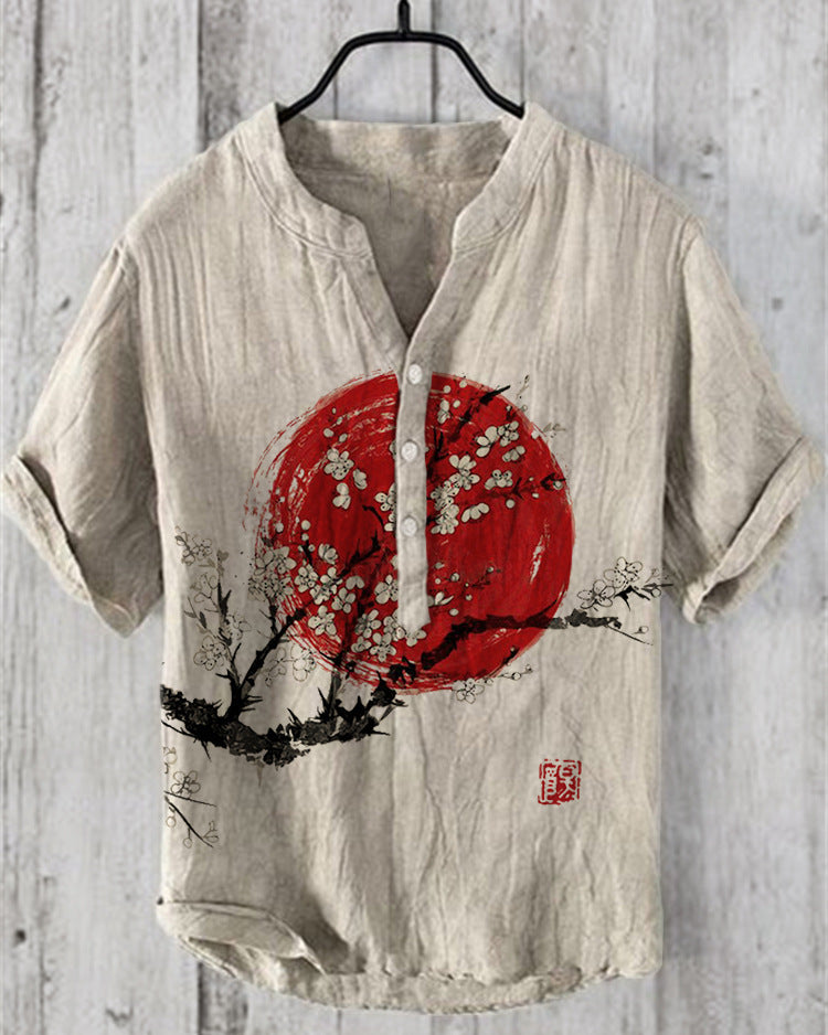 Schickes Herren Kurzarmhemd, japanischer Stil, elegant und bequem für den Sommer.