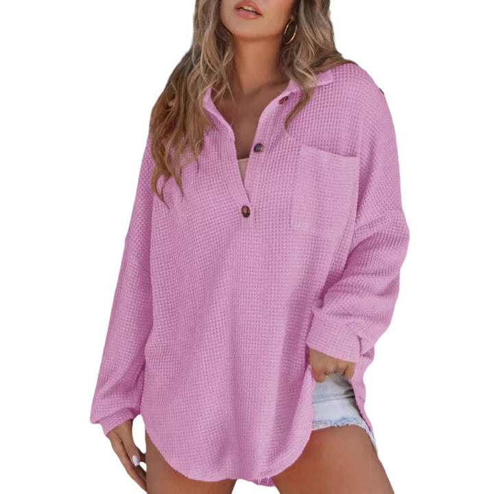Lässige Damen Oversize Hemdbluse mit Waffelstruktur für entspannte Freizeit-Outfits und Komfort.