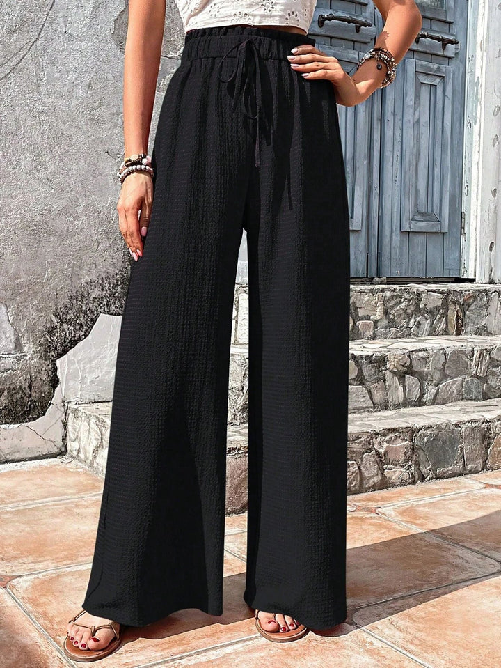 Bequeme Damen-Loungehose, Palazzoschnitt, mit hohem elastischen Bund & verstellbarem Kordelzug. Atmungsaktiv.