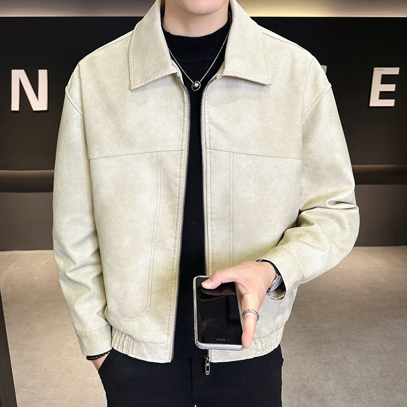 Herren Lederlook Jacke, modisch & stilvoll, perfekt für Freizeit im Frühling & Herbst.