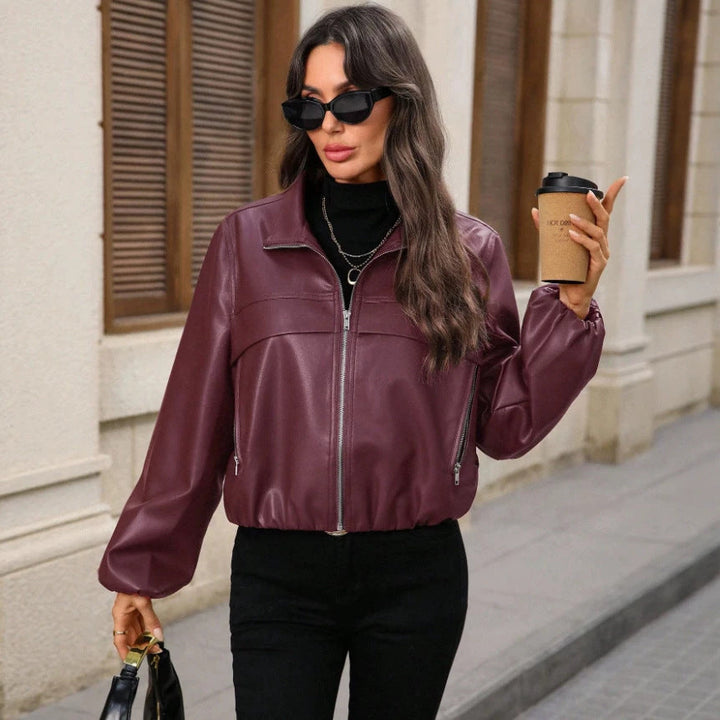 Elegante Damen Übergangsjacke im Cropped-Stil, mit Reißverschluss; trendig für Frühling & Herbst Mode.