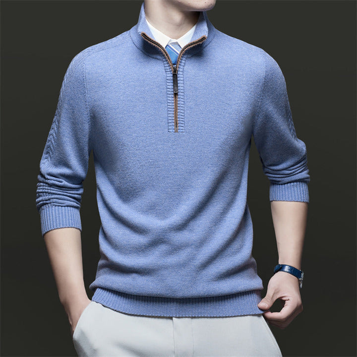 Herren Pullover mit Stehkragen und Reißverschluss, bequem und stilvoll für Herbst- & Wintermode.