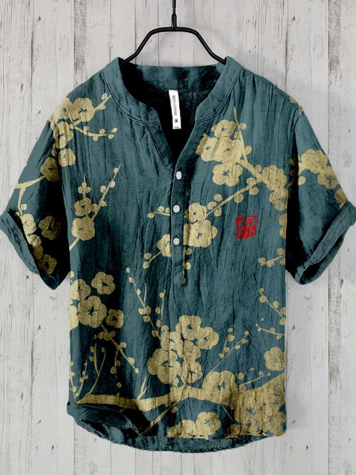Elegantes japanisches Herrenhemd, slim fit, ideal für Sommerabende.