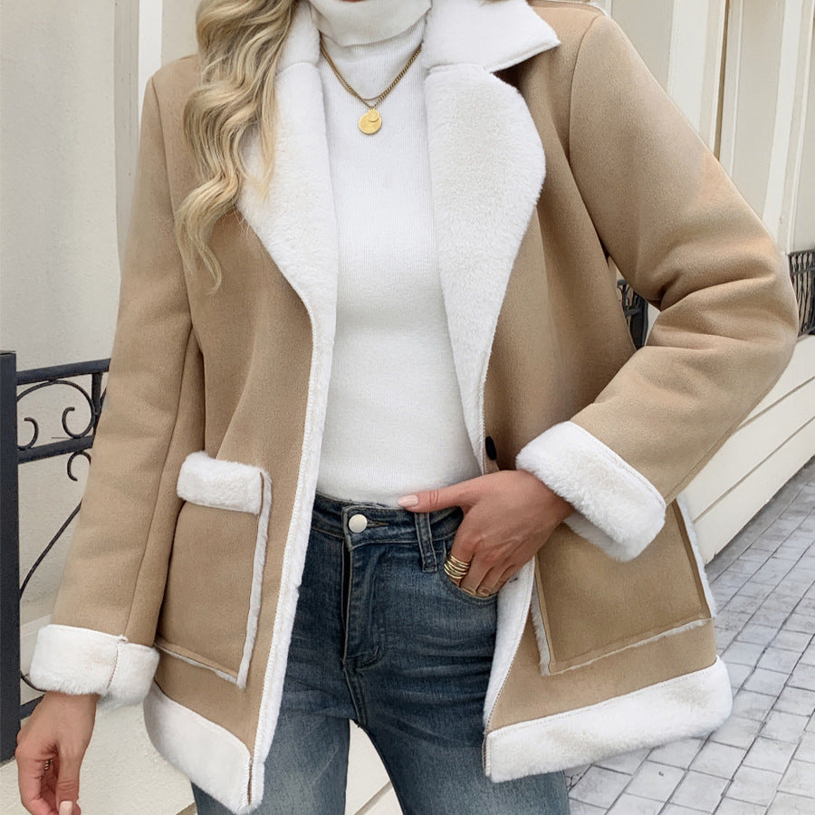 Khaki Damen Fleecejacke, modisch und warm für Herbst & Winter. Perfekt für Freizeit & Alltag.