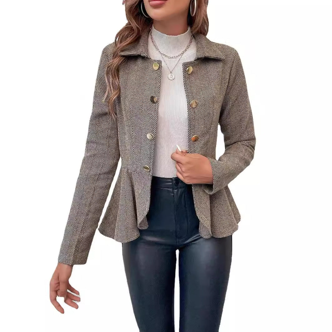 Eleganter Damen Fischgräten Blazer, figurbetont geschnitten, vielseitiger Stil.