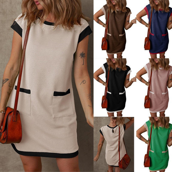 Damen A-Linien-Shiftkleid ärmellos mit eleganten Kontrastkanten. Vielseitiges Sommerkleid für Freizeit & Büro.