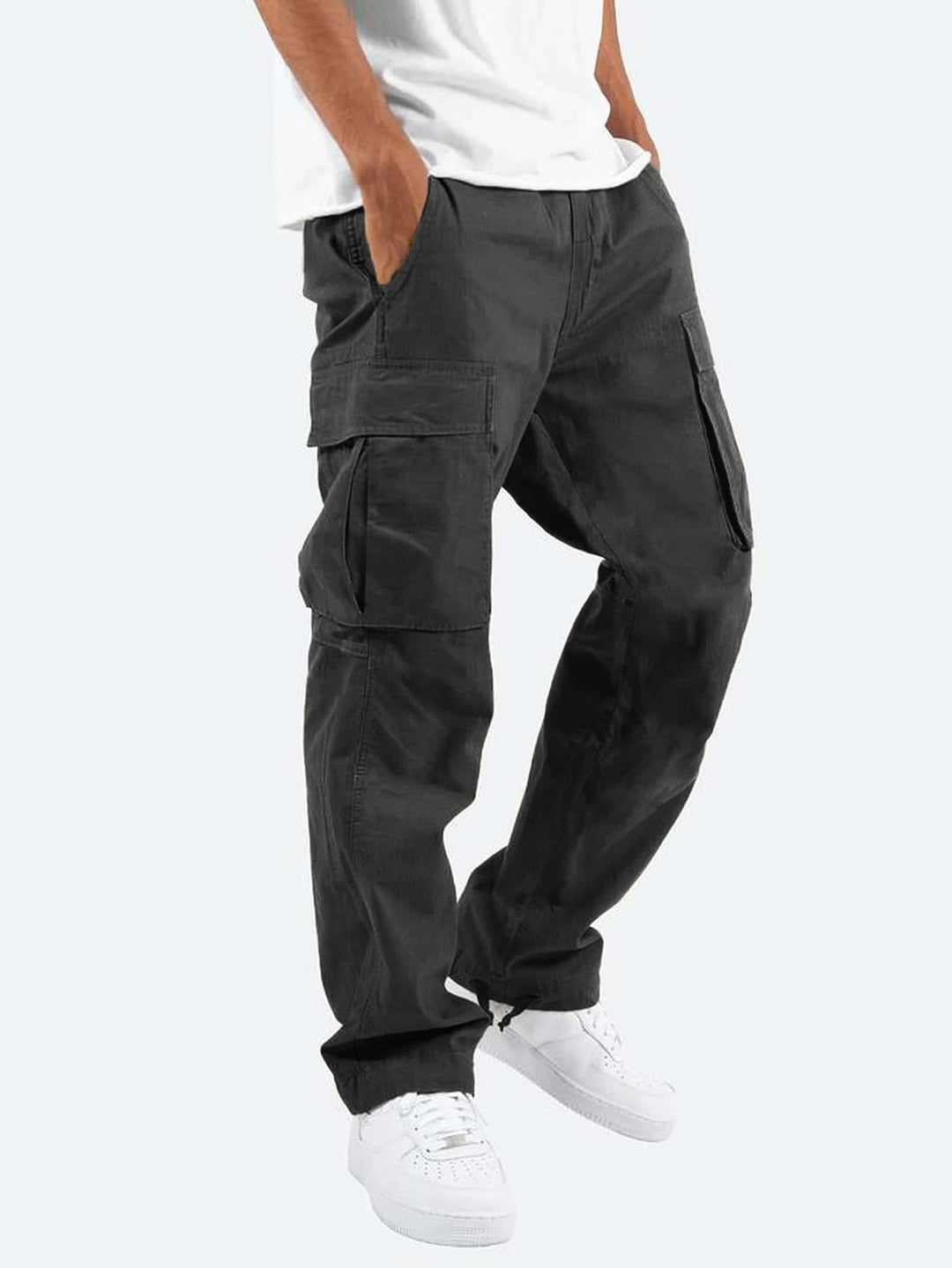 Herren Freizeithose, Khaki, mit coolem Streetwear-Look, großen Taschen & verstellbarem Beinabschluss.