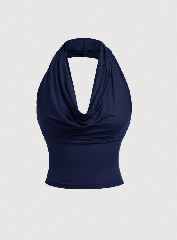 Party-taugliches Damen Neckholder-Cropped-Top, elegant mit Wasserfall-Ausschnitt. Figurbetont und sommerlich.