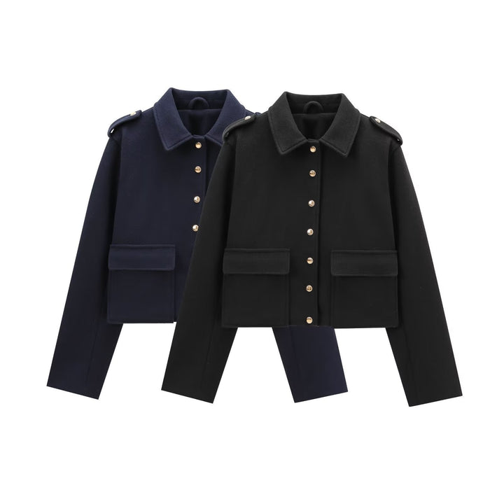 Damen Kurzjacke mit Pattentaschen, modisch und vielseitig für Frühling & Herbst.