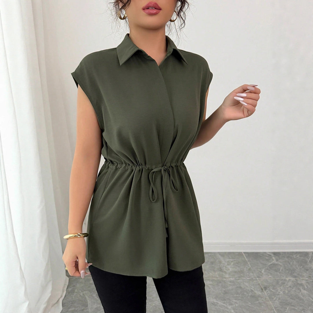 Modische ärmellose Damen Tunika mit klassischem Hemdblusenkragen, elegant & vielseitig für Büro oder Freizeit.
