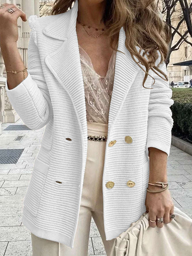 Dieser Damen Strickblazer bietet eleganten Business-Stil & bequeme Freizeitmode. Vielseitige Oberbekleidung für Frühling & Herbst.