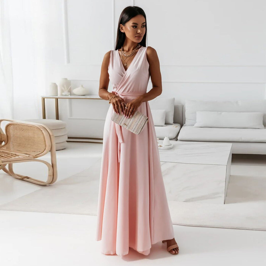 Elegantes Damen Wickel Maxi Kleid für Hochzeitsgäste & festliche Anlässe, lang & figurbetont.