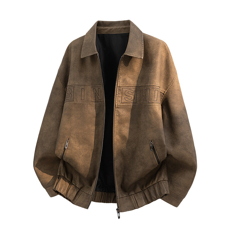 Detailreiche Rückenansicht der Herren Vintage Bikerjacke, mit präzisen Nähten für authentischen Motorrad-Stil.