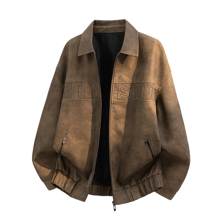 Detailreiche Rückenansicht der Herren Vintage Bikerjacke, mit präzisen Nähten für authentischen Motorrad-Stil.