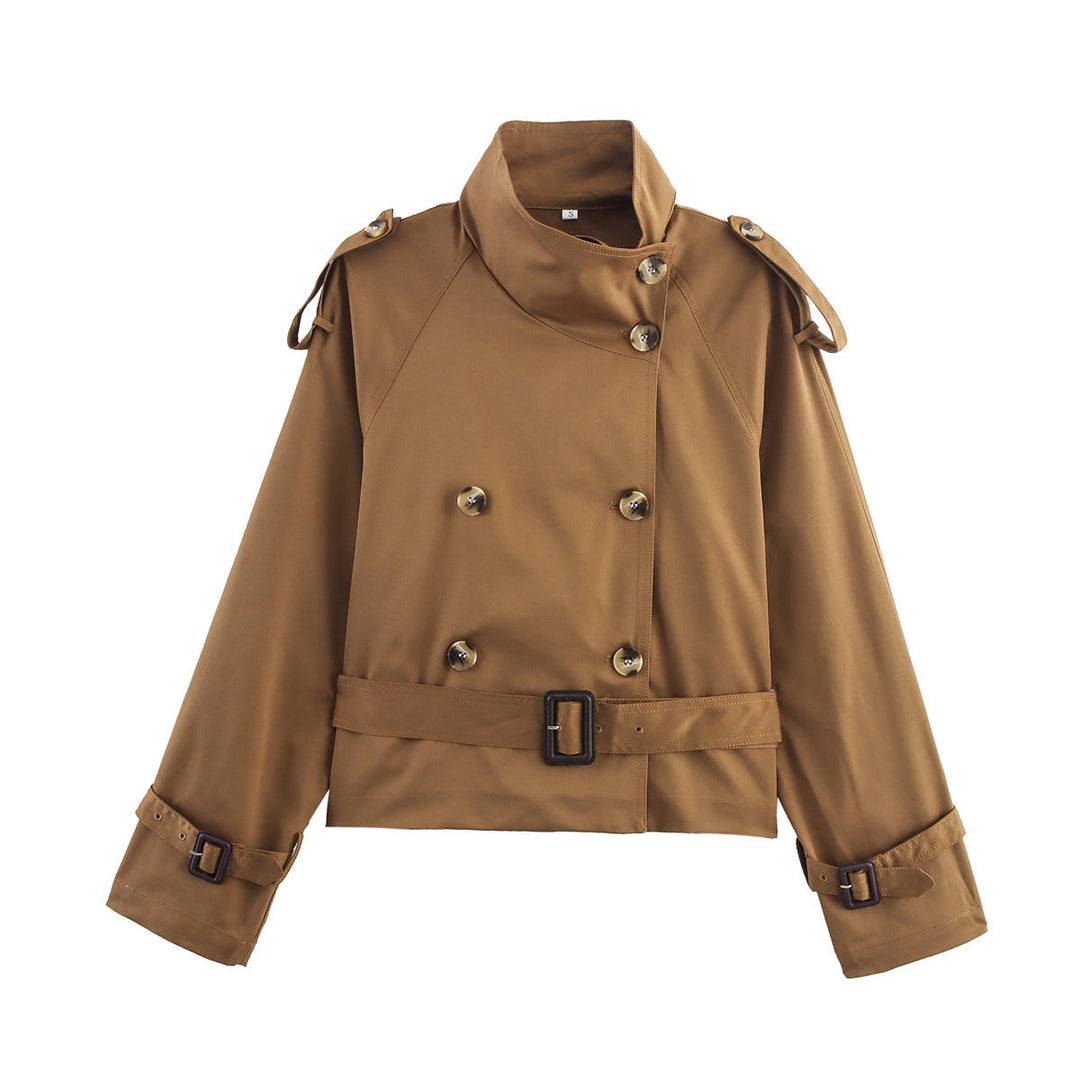 Klassischer Damen Kurz-Trenchcoat, stilvolle Übergangsjacke mit Gürtel, zeitlose Eleganz für jede Frau.