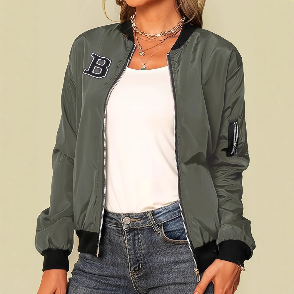 Stylische schwarze Damen-Bomberjacke für den Alltag; vielseitige Übergangsjacke mit Komfort.