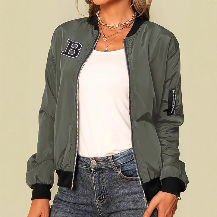 Stylische schwarze Damen-Bomberjacke für den Alltag; vielseitige Übergangsjacke mit Komfort.