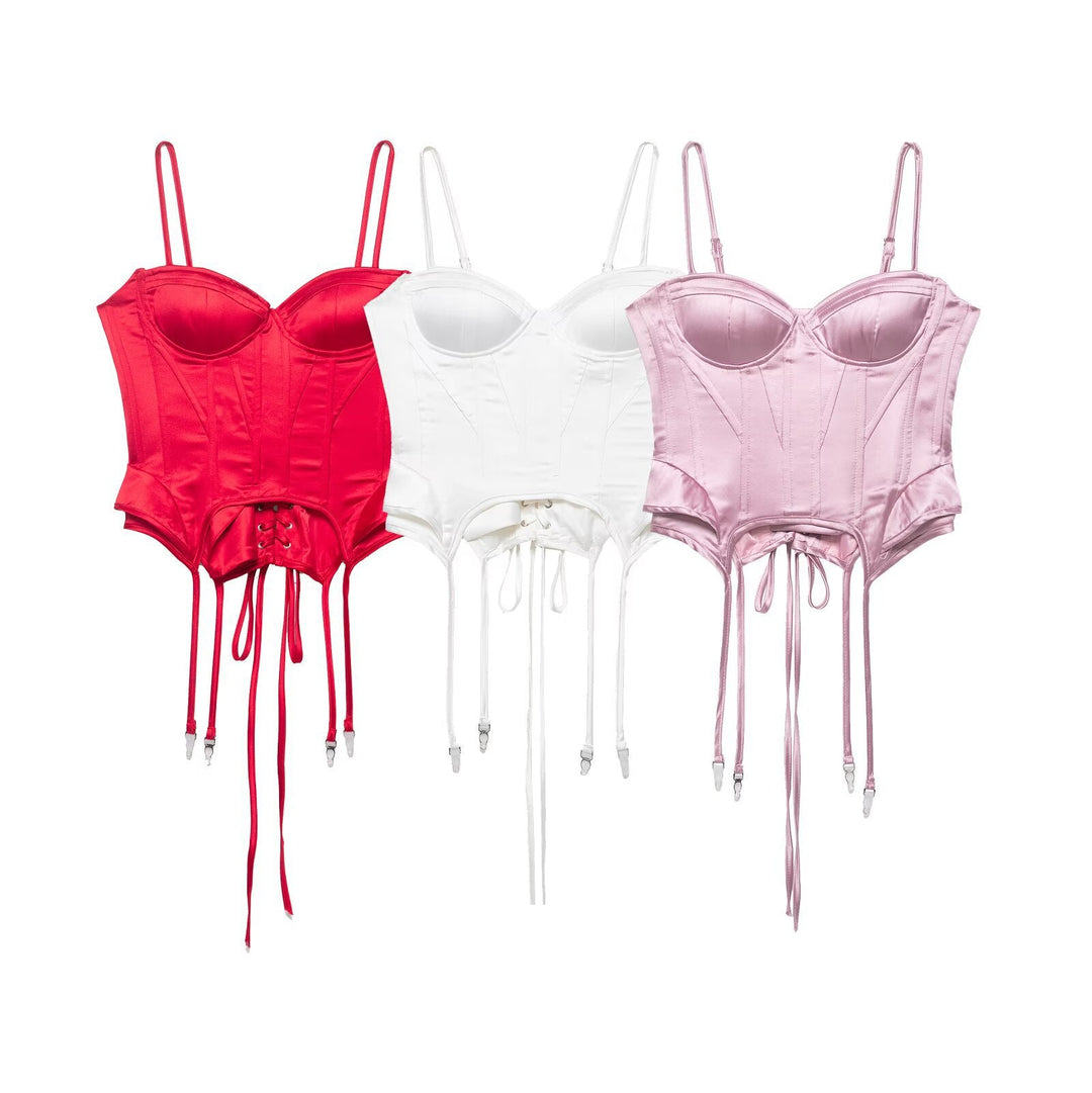 Elegantes Damen Korsett Top mit stilvoller Schnürung und verstellbaren Trägern, ideal für Abendmode.