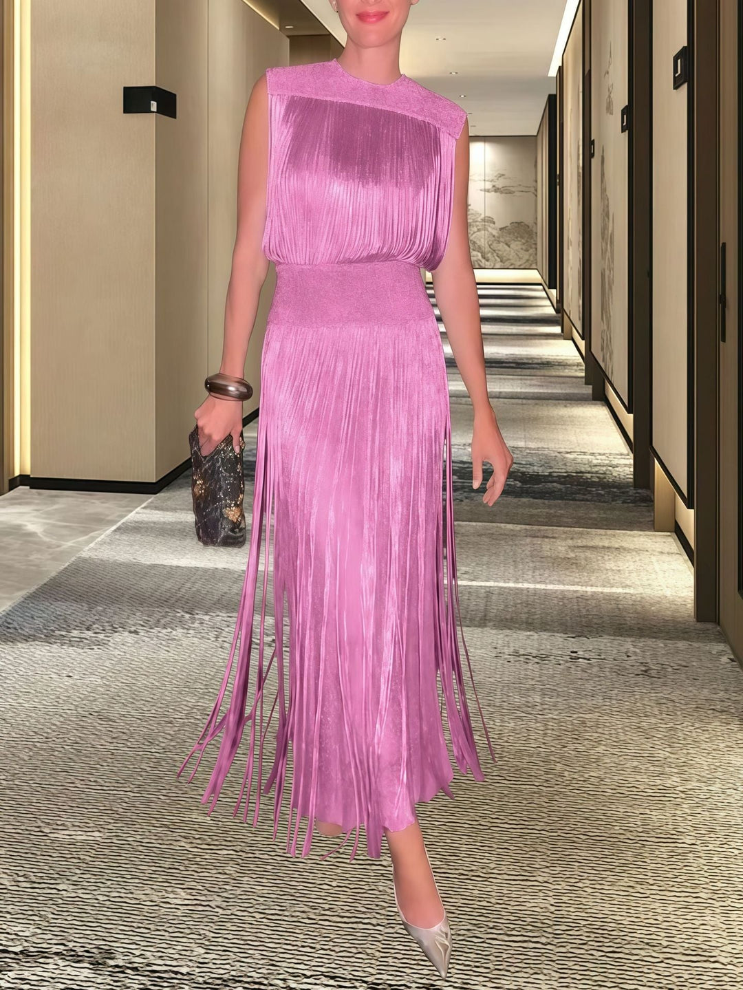 Damen Cocktailkleid in voller Länge. Elegante Abendmode mit schwingendem Saum für besondere Anlässe.