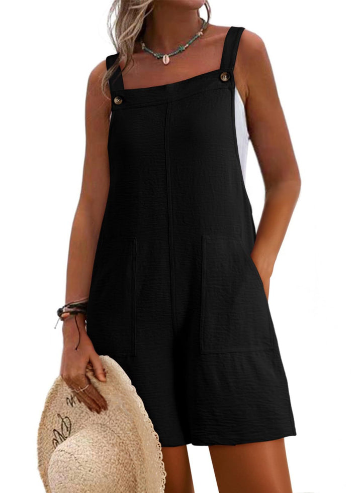 Trendiger Damen Playsuit mit Taschen. Kurz und lässig für warme Sommertage, Freizeit- & Strandmode.