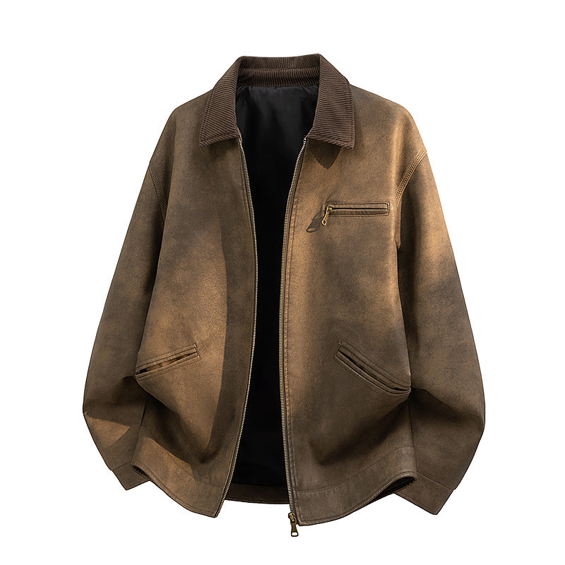 Stylische Herren-Stehkragenjacke aus atmungsaktivem Stoff, ideal für urbane Freizeit und Outdoor-Aktivitäten.