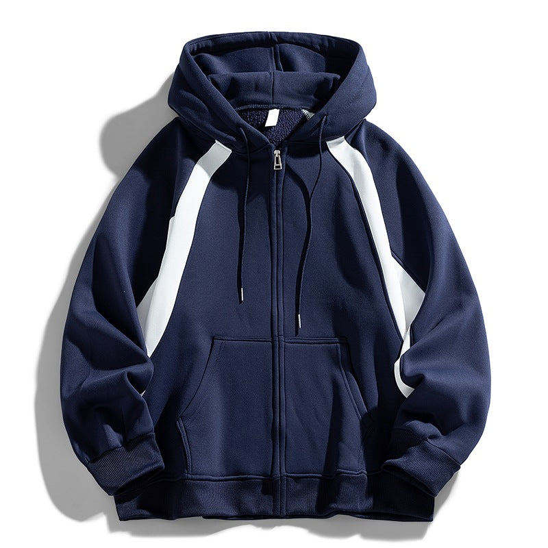Modische dunkelblaue Herren Kapuzenjacke, vielseitig für Alltag & Freizeit. Sportlicher Reißverschluss-Hoodie.