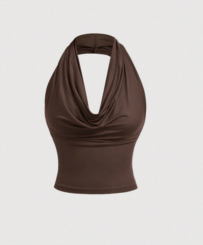 Tailliertes Damen Cropped Top, Neckholder-Design. Modisch mit Wasserfall-Ausschnitt für einen eleganten Sommerlook.