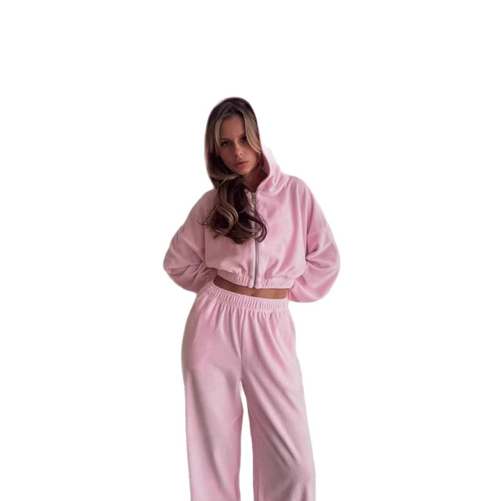 Lässiges Damen Freizeitset mit stylischem Crop-Top & Hose, ideal für den Alltag, Loungewear oder leichte Aktivitäten.