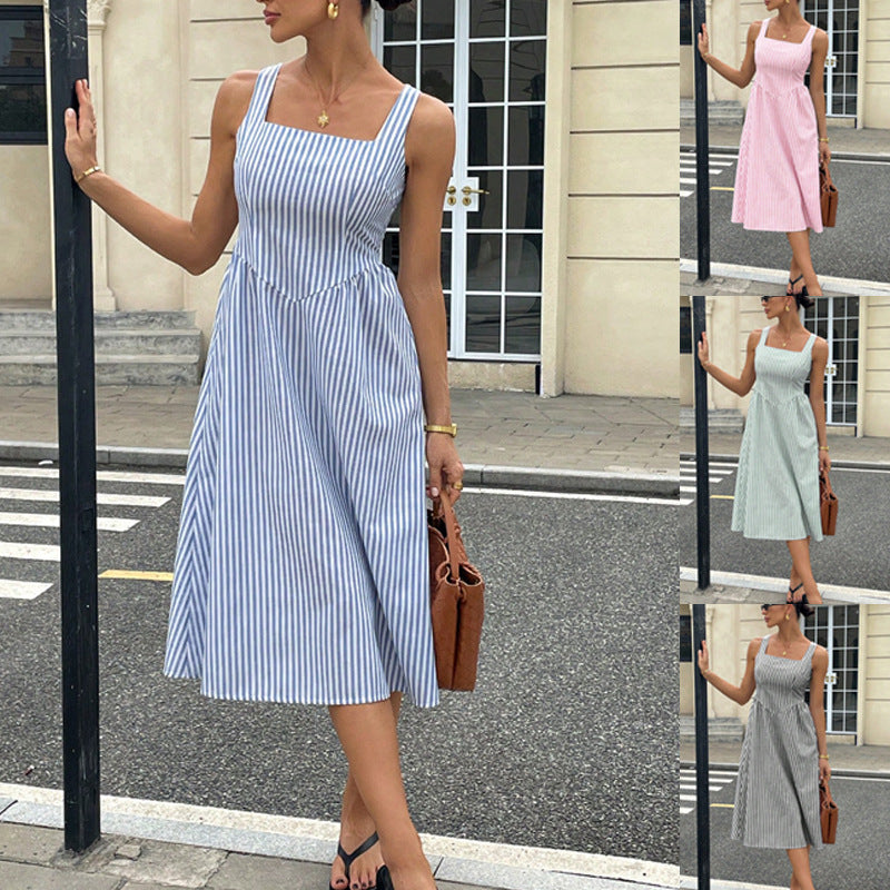 Elegantes Damen Midikleid mit quadratischem Ausschnitt & A-Linien Schnitt, ideal für Sommer & Freizeit.