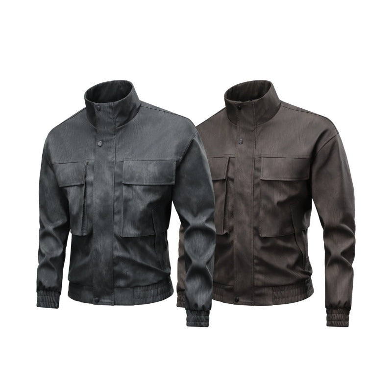 Dunkelgraue Herren Urban Jacke für den Alltag. Modische Freizeitjacke mit sportlichem Look & Stehkragen.