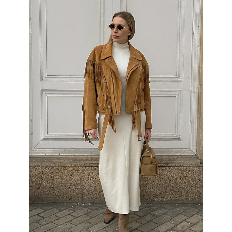 Lässige Fransenjacke für Damen mit weiten Ärmeln, vielseitige Oberbekleidung für den Alltag und besondere Anlässe.
