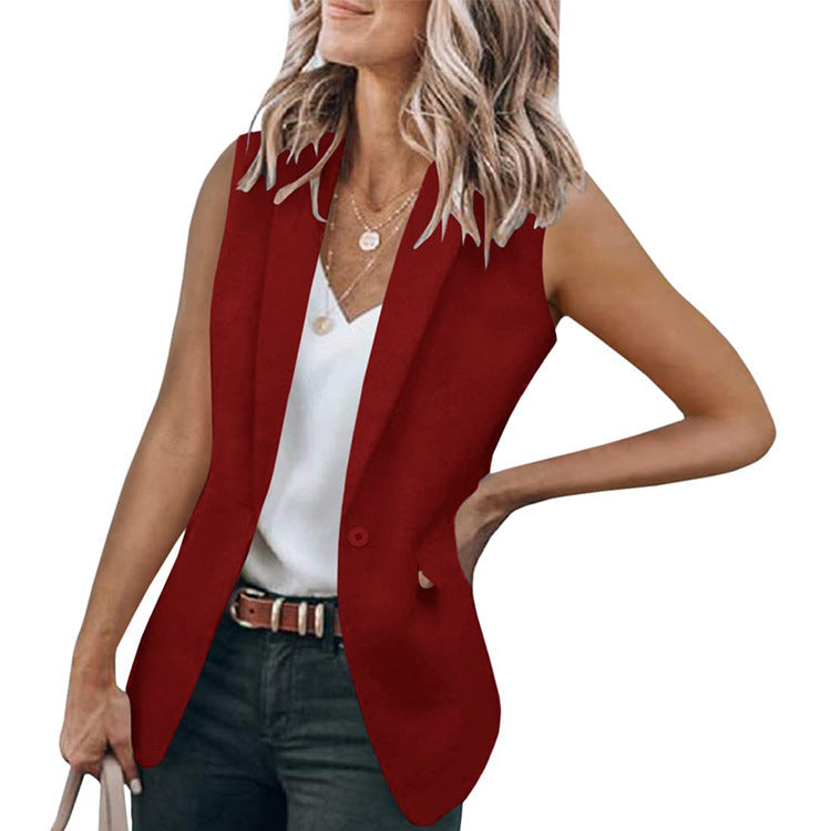 Eleganter ärmelloser Damenblazer mit Taschen, ideal fürs Büro oder als stylische Übergangsjacke.