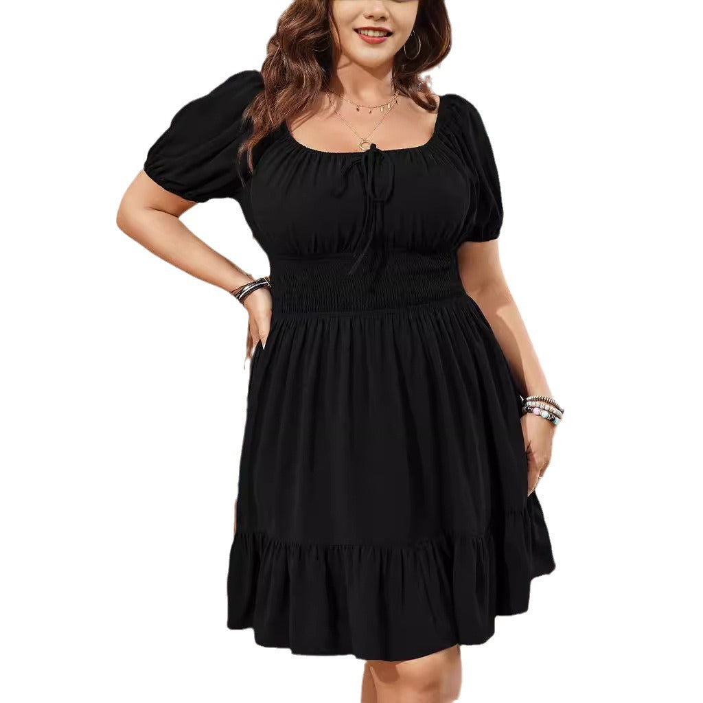 Schickes Damen Sommerkleid, Midilänge, mit Puffärmeln & Smok-Taille. Ideal für Urlaub und Freizeit.