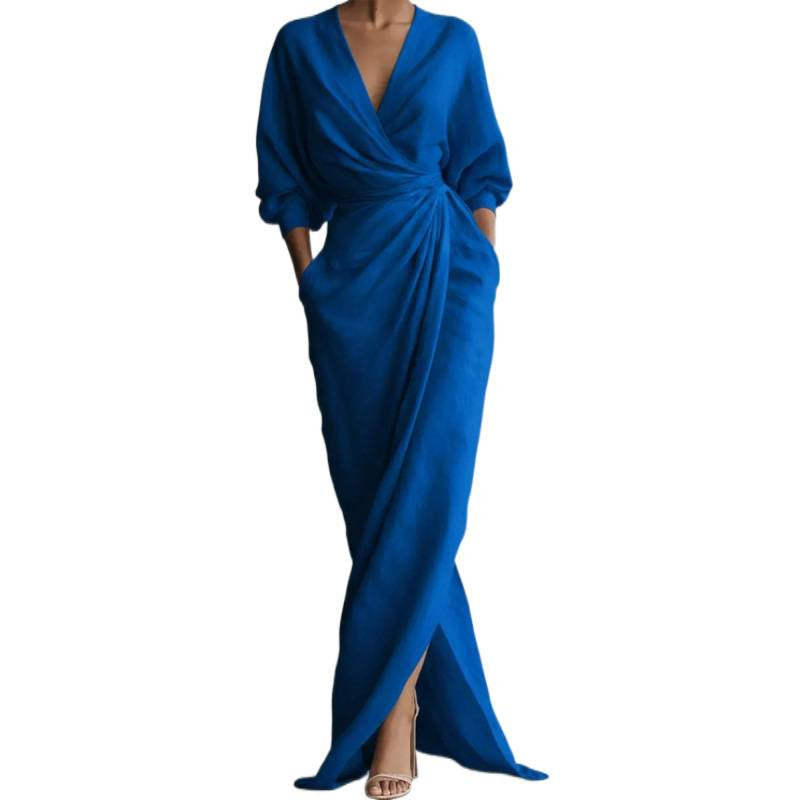 Edles Wickelkleid in Maxi-Länge mit raffiniertem Taillentwist. Perfektes Damenkleid für elegante Events oder den Urlaub.