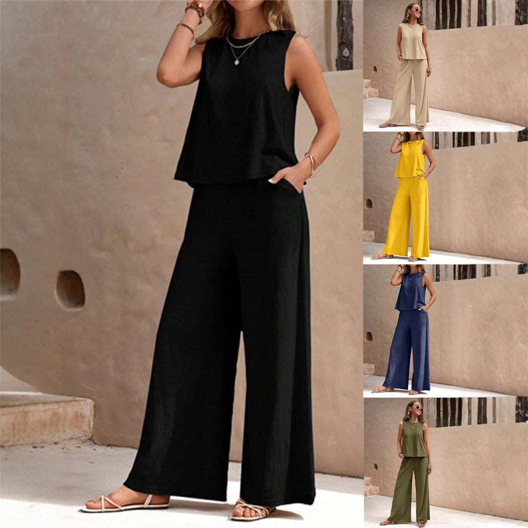Damen Zweiteiler Set: ärmelloses Top & weite Palazzohose für eleganten Sommer-Look.