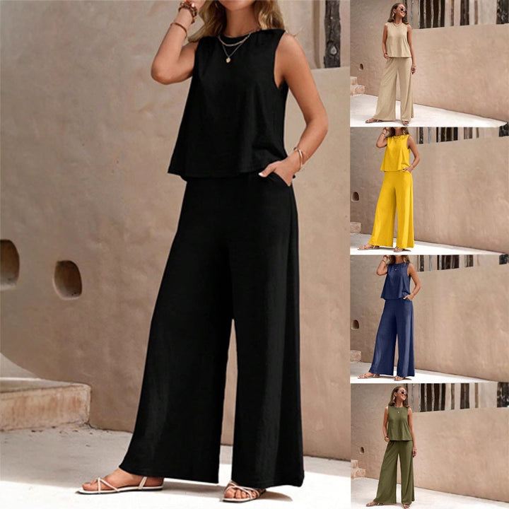 Damen Zweiteiler Set: ärmelloses Top & weite Palazzohose für eleganten Sommer-Look.