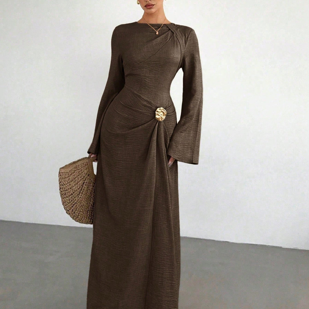 Party Maxikleid für Damen, mit drapiertem Oberteil und eleganten Glockenärmeln.