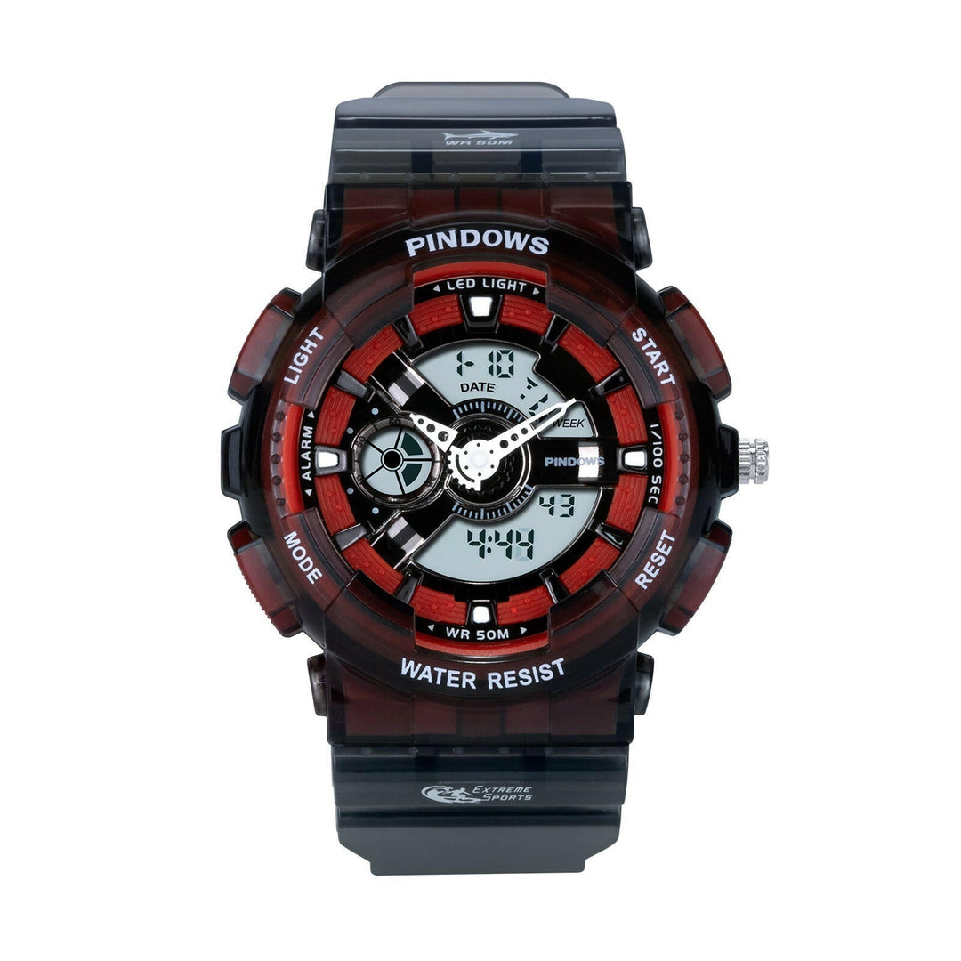 Männer Sport Digitaluhr in dynamischer Pose, wasserdicht, stoßfest und robust für Outdoor-Fans.
