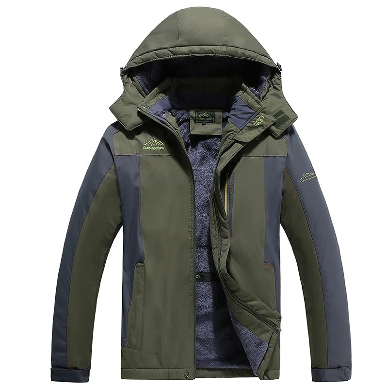 Blaue Herren Outdoorjacke, wasserabweisend, mit Kapuze & Reißverschluss, ideal für Wanderungen.
