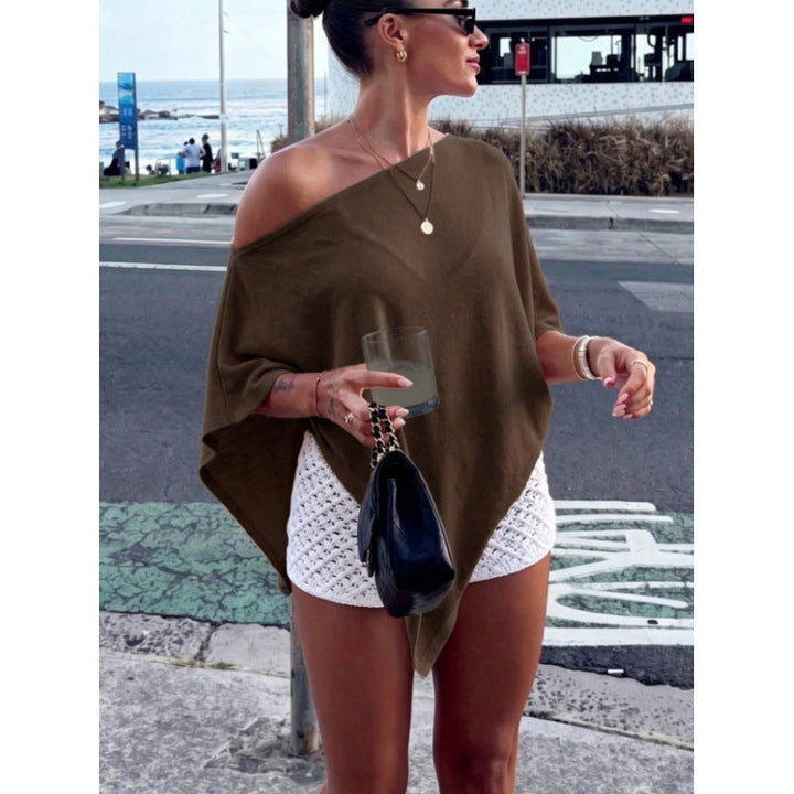 Elegantes Damen Off-Shoulder Poncho-Top, asymmetrisch geschnitten, locker & bequem für den Sommer.