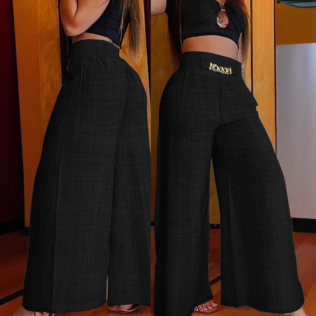 Modische Damen-Sommerhose, weit geschnitten mit elastischem Smokbund & stylischem Kettendetail; ideal für Freizeit.