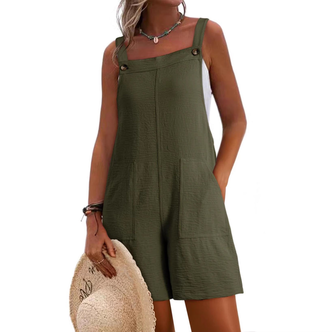 Damen Sommer Kurz-Overall, lässig und bequem mit Taschen. Perfekt für Freizeit, Urlaub und Strand.